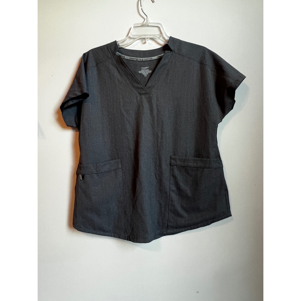 ClimateRight by Cuddl Duds Scrub Top Women's S/CH Gray Heather V-Neck‎ SS